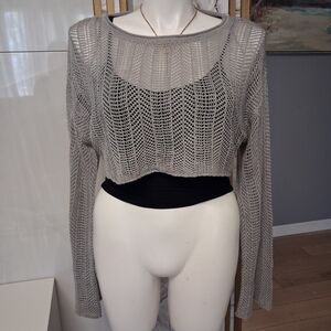 Gray Mesh Knit Women's Top